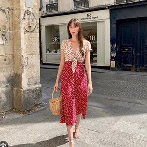 Mirae French 2 tone floral red and white dress size 36 XS